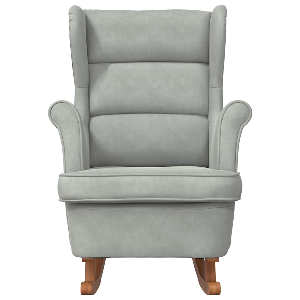 Fauteuil à bascule à oreilles en velours gris clair bois massif - XIOS