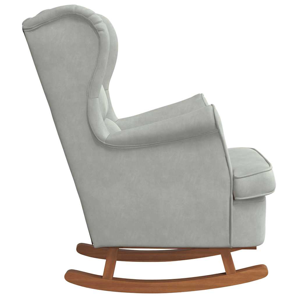 Fauteuil à bascule à oreilles en velours gris clair bois massif - XIOS