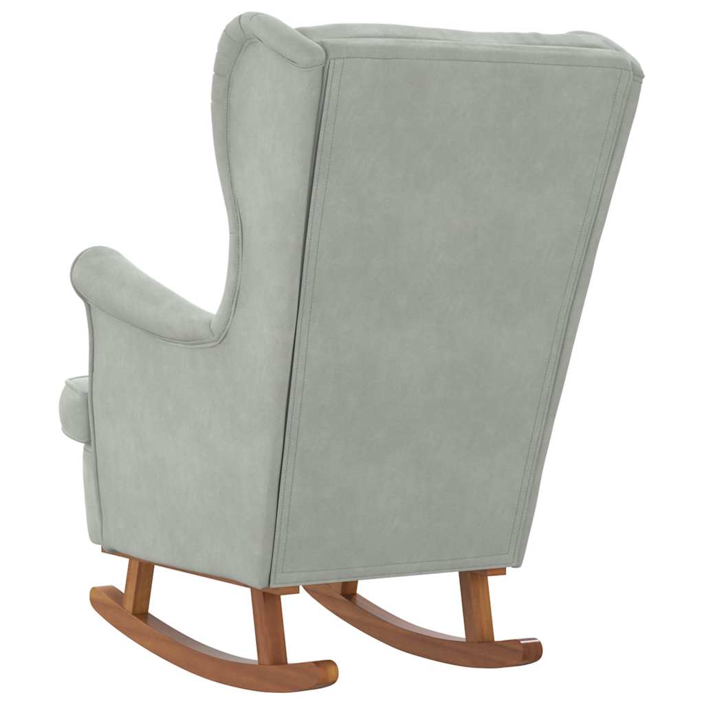 Fauteuil à bascule à oreilles en velours gris clair bois massif - XIOS