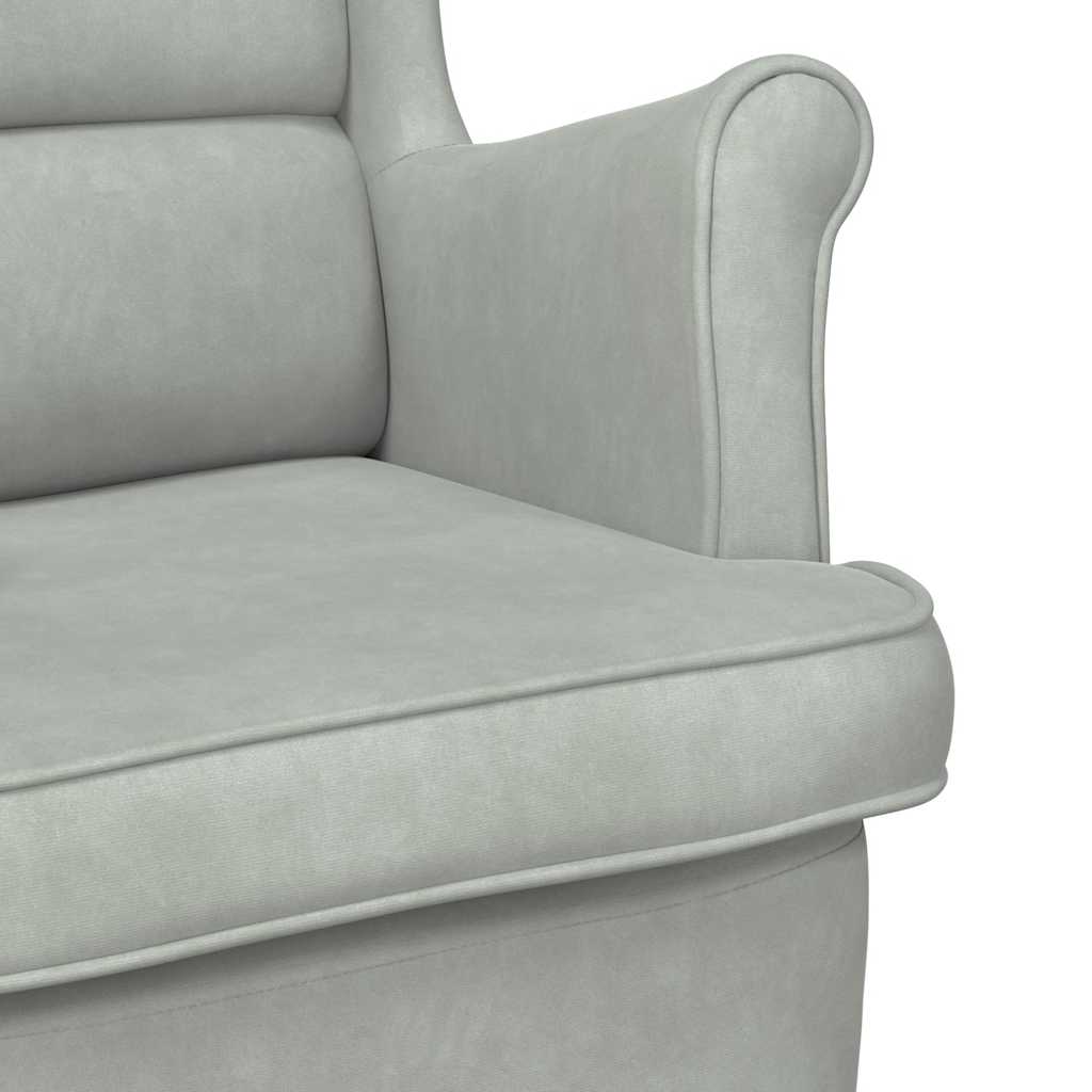 Fauteuil à bascule à oreilles en velours gris clair bois massif - XIOS