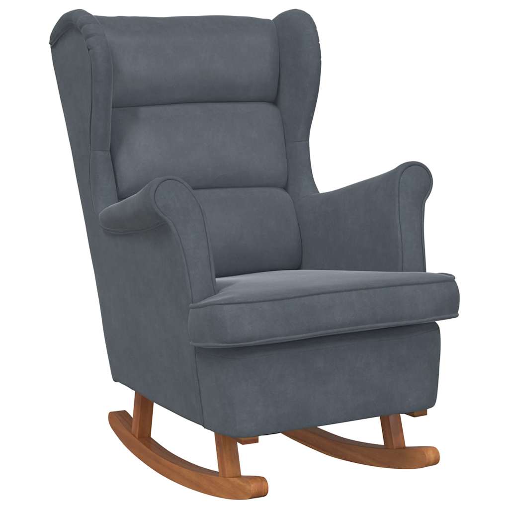 Fauteuil à bascule à oreilles en velours gris foncé bois massif - XIOS