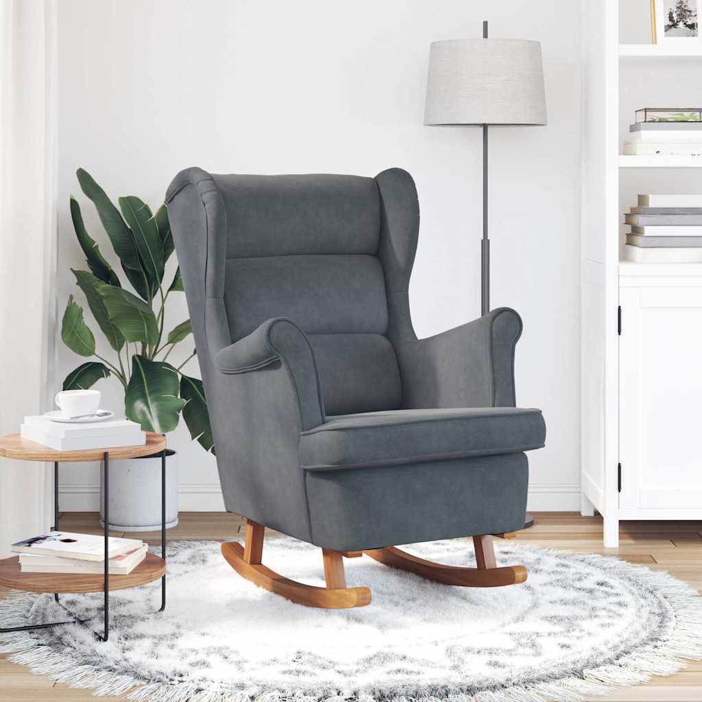 Fauteuil à bascule à oreilles en velours gris foncé bois massif - XIOS