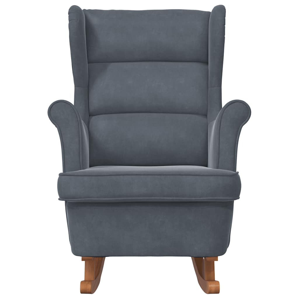 Fauteuil à bascule à oreilles en velours gris foncé bois massif - XIOS