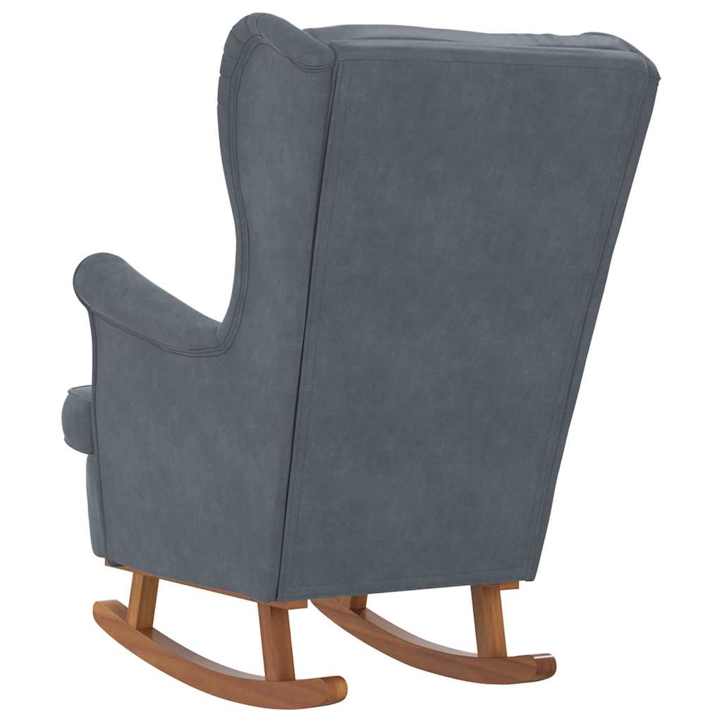 Fauteuil à bascule à oreilles en velours gris foncé bois massif - XIOS