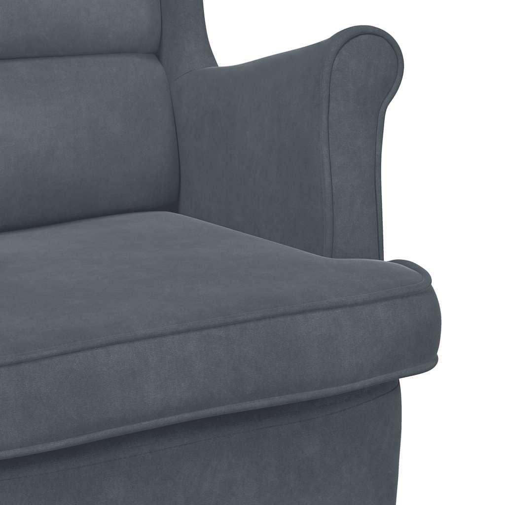 Fauteuil à bascule à oreilles en velours gris foncé bois massif - XIOS