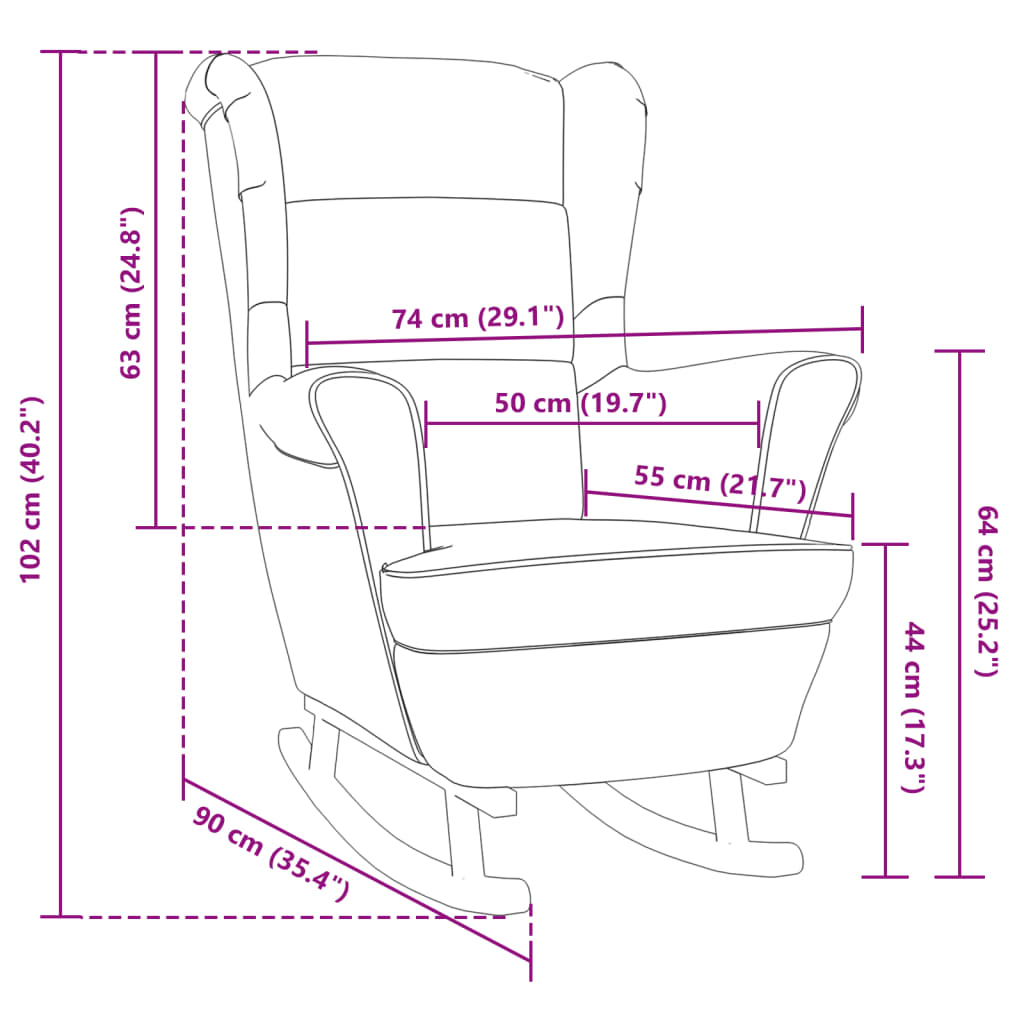 Fauteuil à bascule et pieds en bois d'hévéa Gris foncé Velours - XIOS