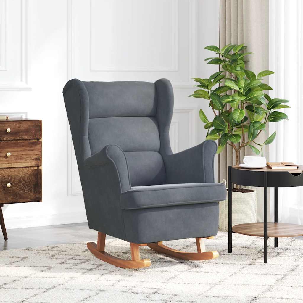 Fauteuil à bascule à oreilles en velours gris foncé bois massif - XIOS