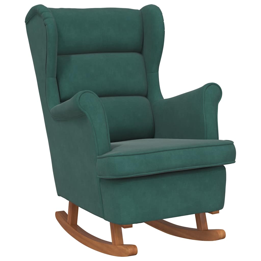 Fauteuil à bascule à oreilles en velours vert foncé bois massif - XIOS