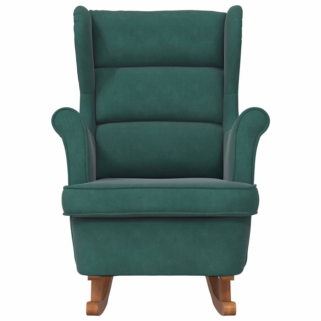 Fauteuil à bascule à oreilles en velours vert foncé bois massif - XIOS