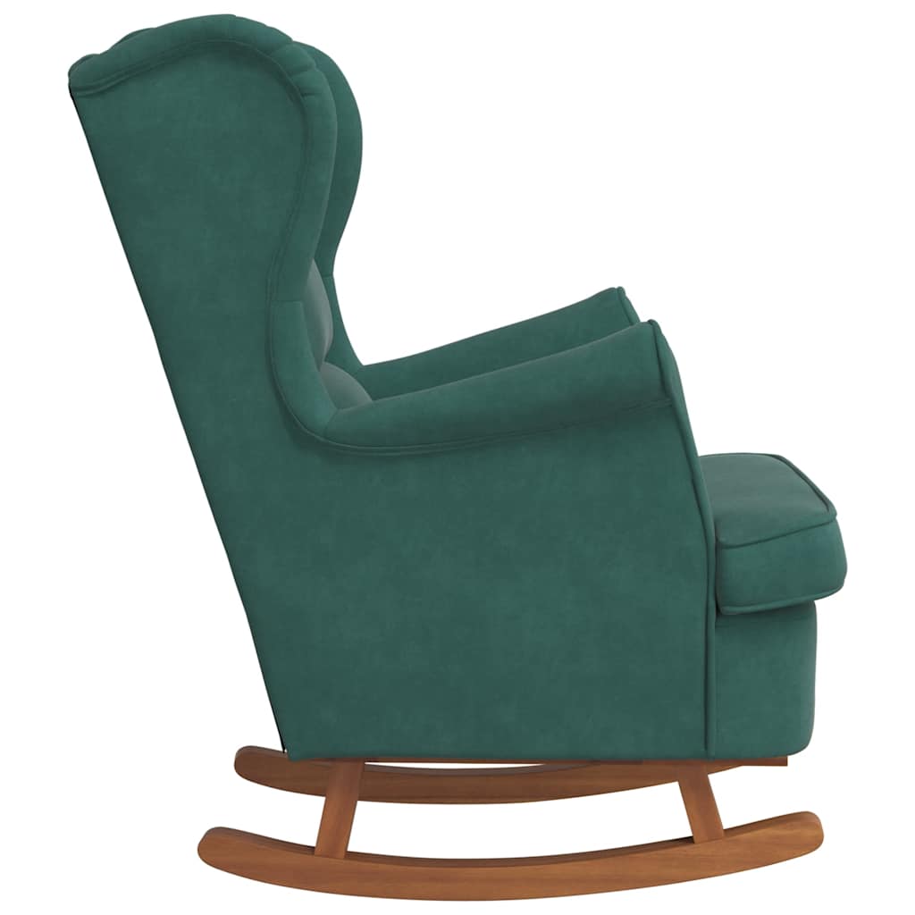 Fauteuil à bascule à oreilles en velours vert foncé bois massif - XIOS