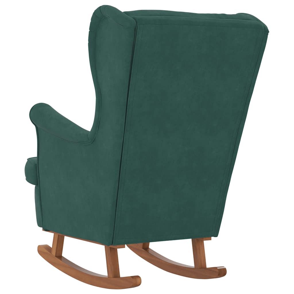Fauteuil à bascule à oreilles en velours vert foncé bois massif - XIOS