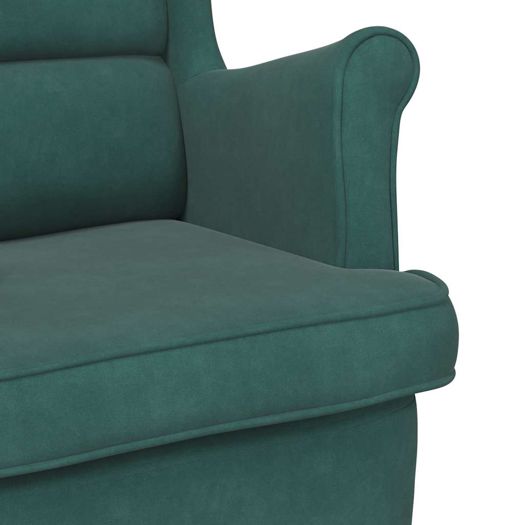 Fauteuil à bascule à oreilles en velours vert foncé bois massif - XIOS