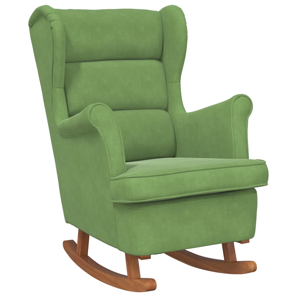 Fauteuil à bascule à oreilles en velours vert clair bois massif - XIOS