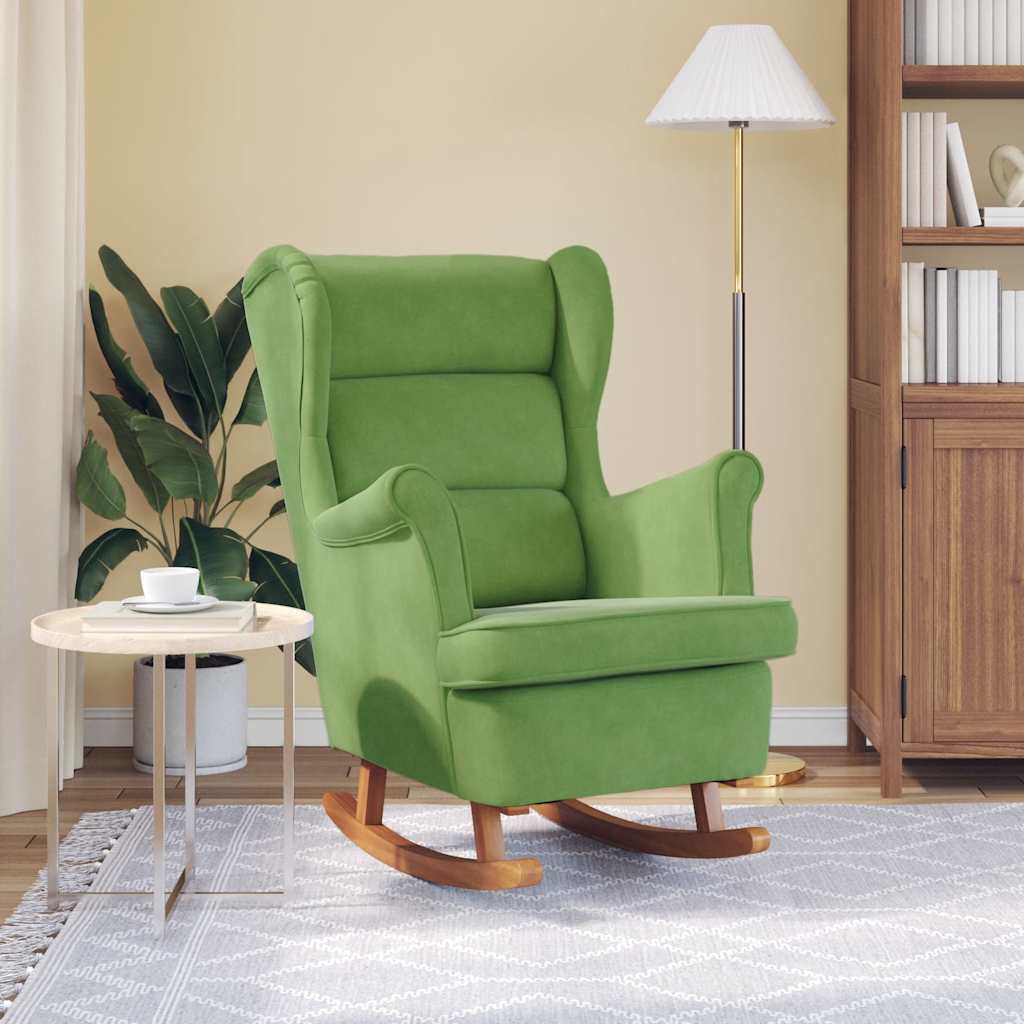 Fauteuil à bascule à oreilles en velours vert clair bois massif - XIOS
