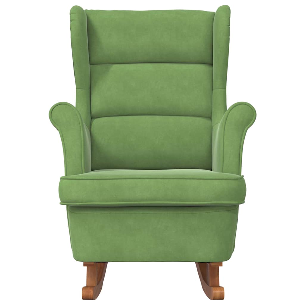 Fauteuil à bascule à oreilles en velours vert clair bois massif - XIOS