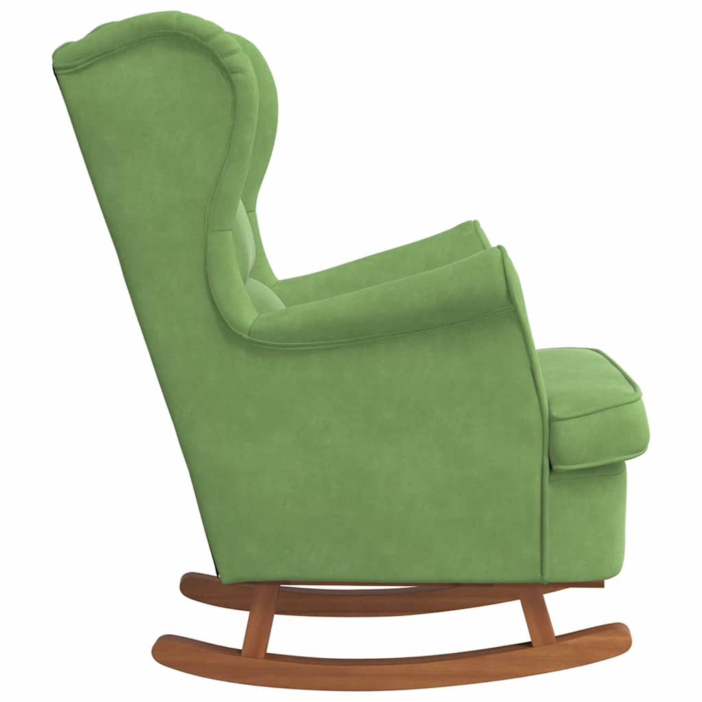 Fauteuil à bascule à oreilles en velours vert clair bois massif - XIOS