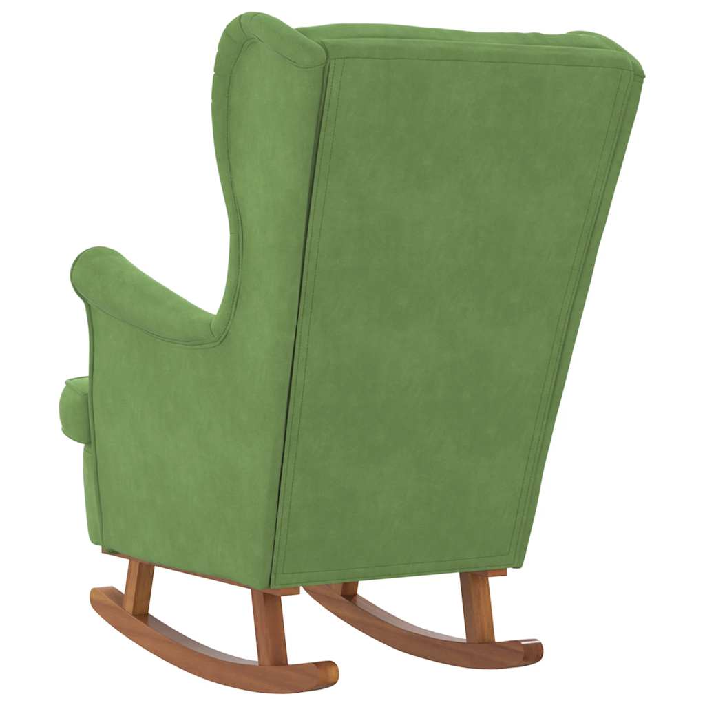 Fauteuil à bascule à oreilles en velours vert clair bois massif - XIOS