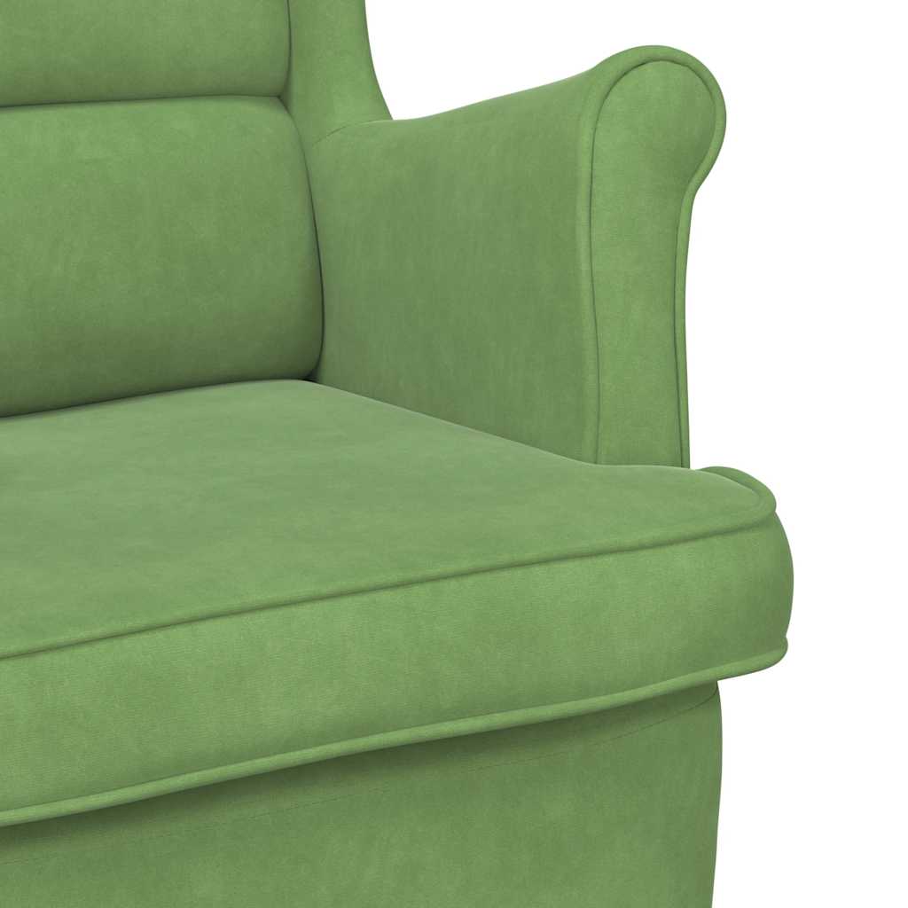 Fauteuil à bascule à oreilles en velours vert clair bois massif - XIOS