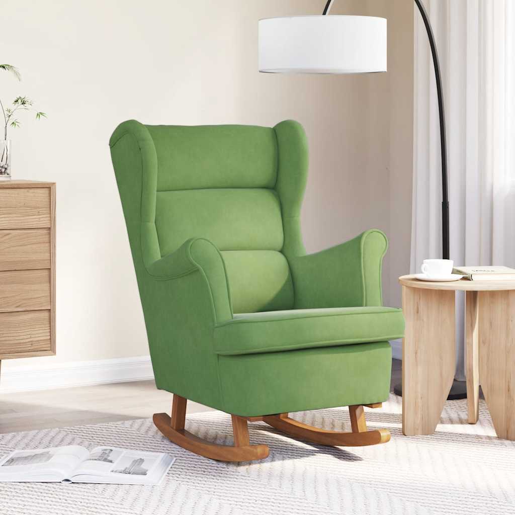 Fauteuil à bascule à oreilles en velours vert clair bois massif - XIOS