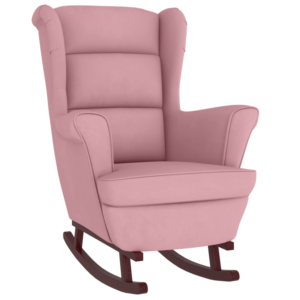 Fauteuil à bascule et pieds en bois massif d'hévéa Rose Velours - XIOS