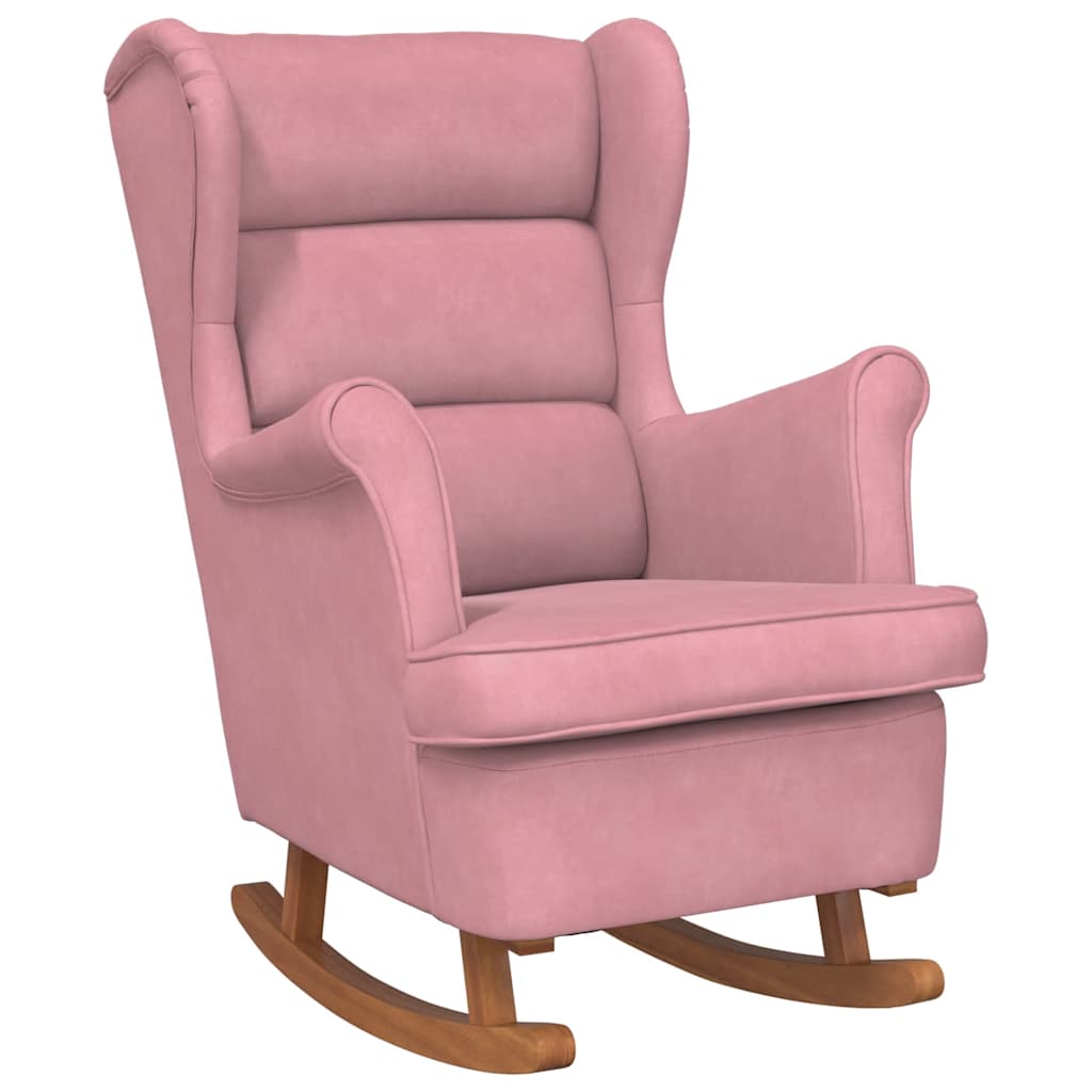Fauteuil à bascule à oreilles en velours rose bois massif - XIOS