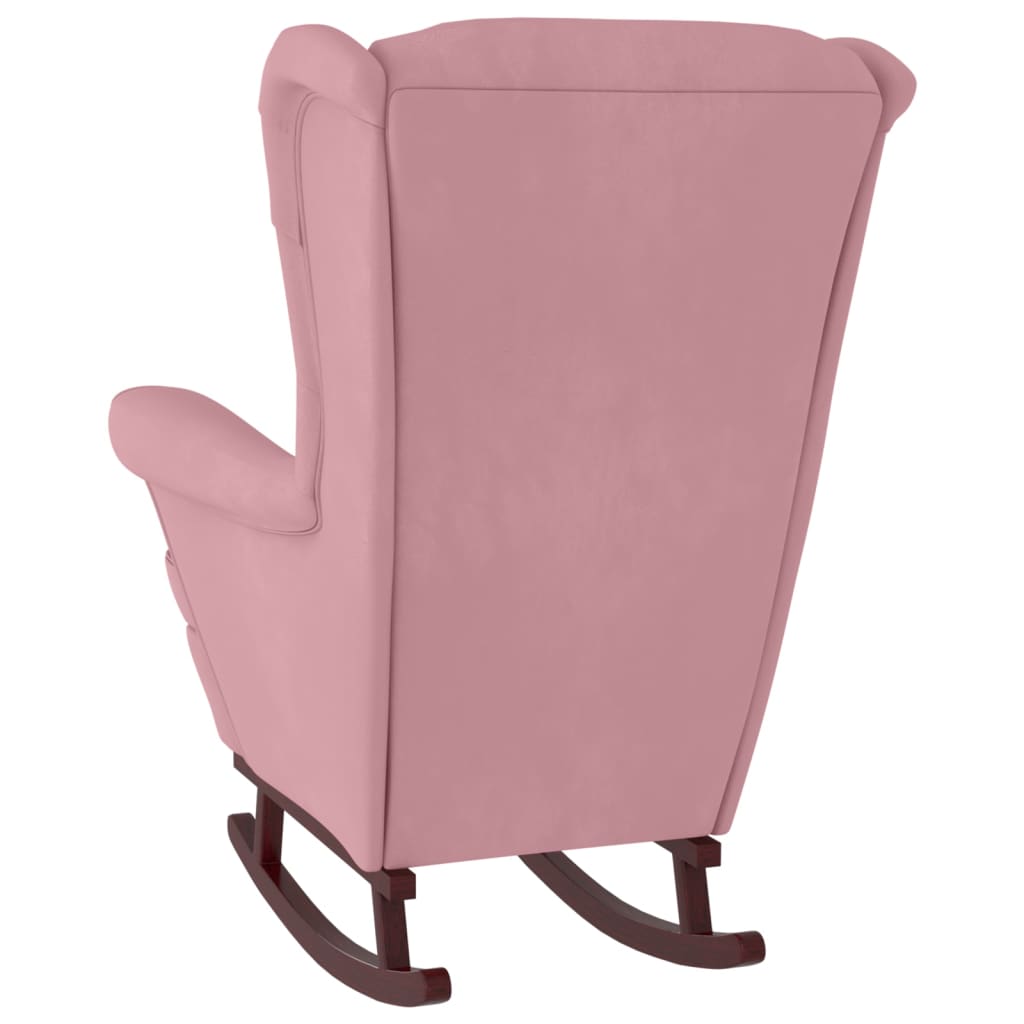 Fauteuil à bascule et pieds en bois massif d'hévéa Rose Velours - XIOS