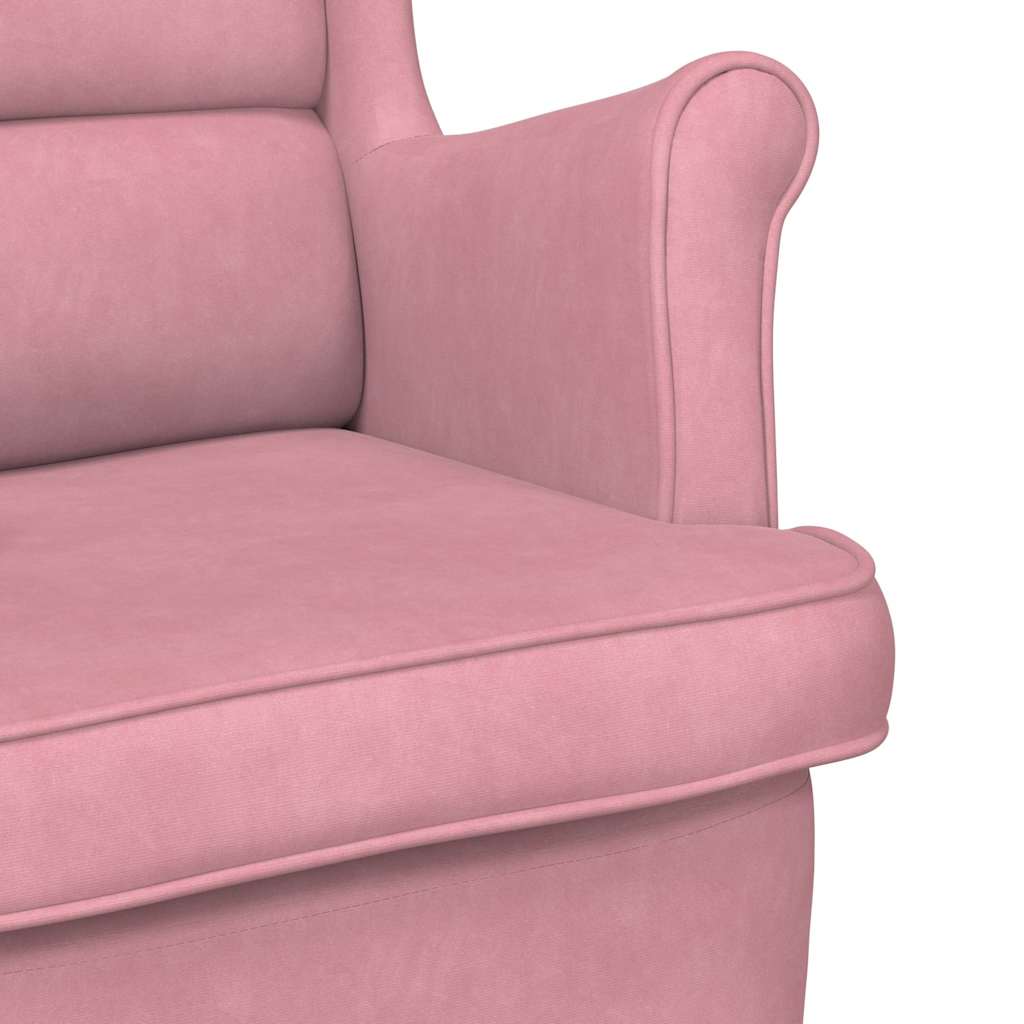 Fauteuil à bascule à oreilles en velours rose bois massif - XIOS