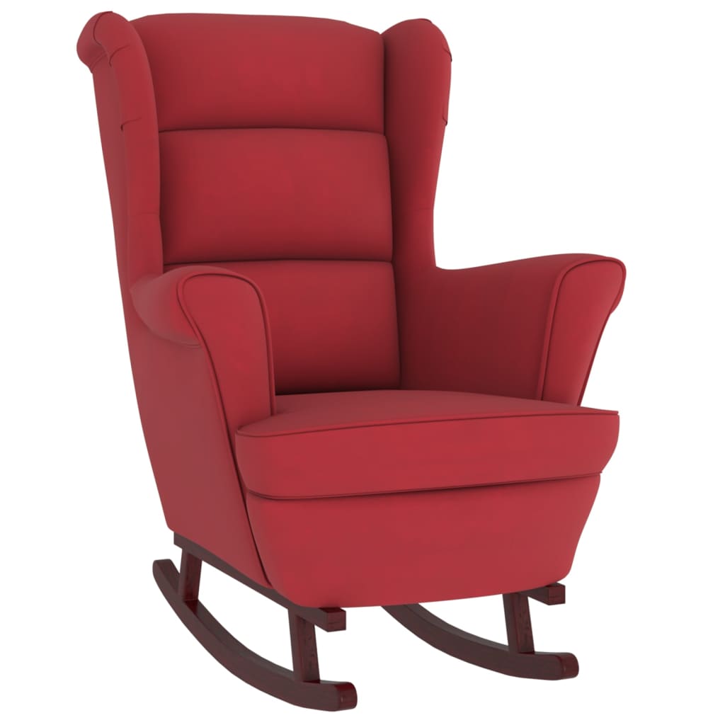 Fauteuil à bascule pieds en bois d'hévéa Rouge bordeaux Velours - XIOS