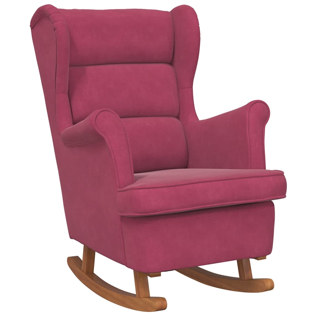 Fauteuil à bascule à oreilles en velours rouge vin bois massif - XIOS