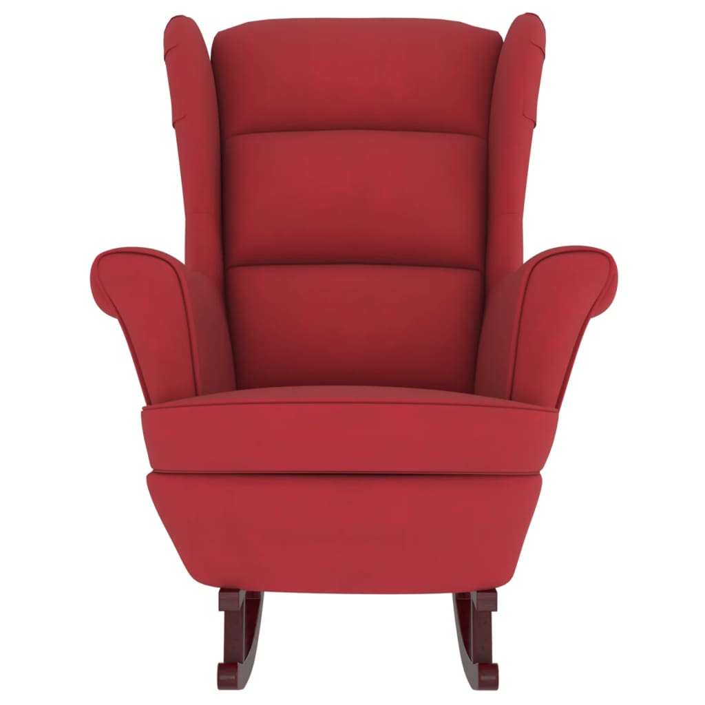 Fauteuil à bascule pieds en bois d'hévéa Rouge bordeaux Velours - XIOS