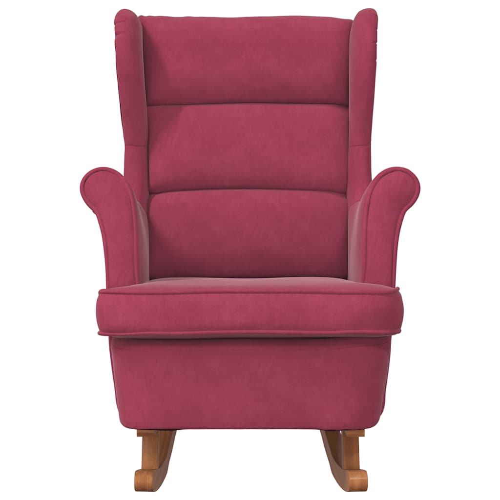 Fauteuil à bascule à oreilles en velours rouge vin bois massif - XIOS