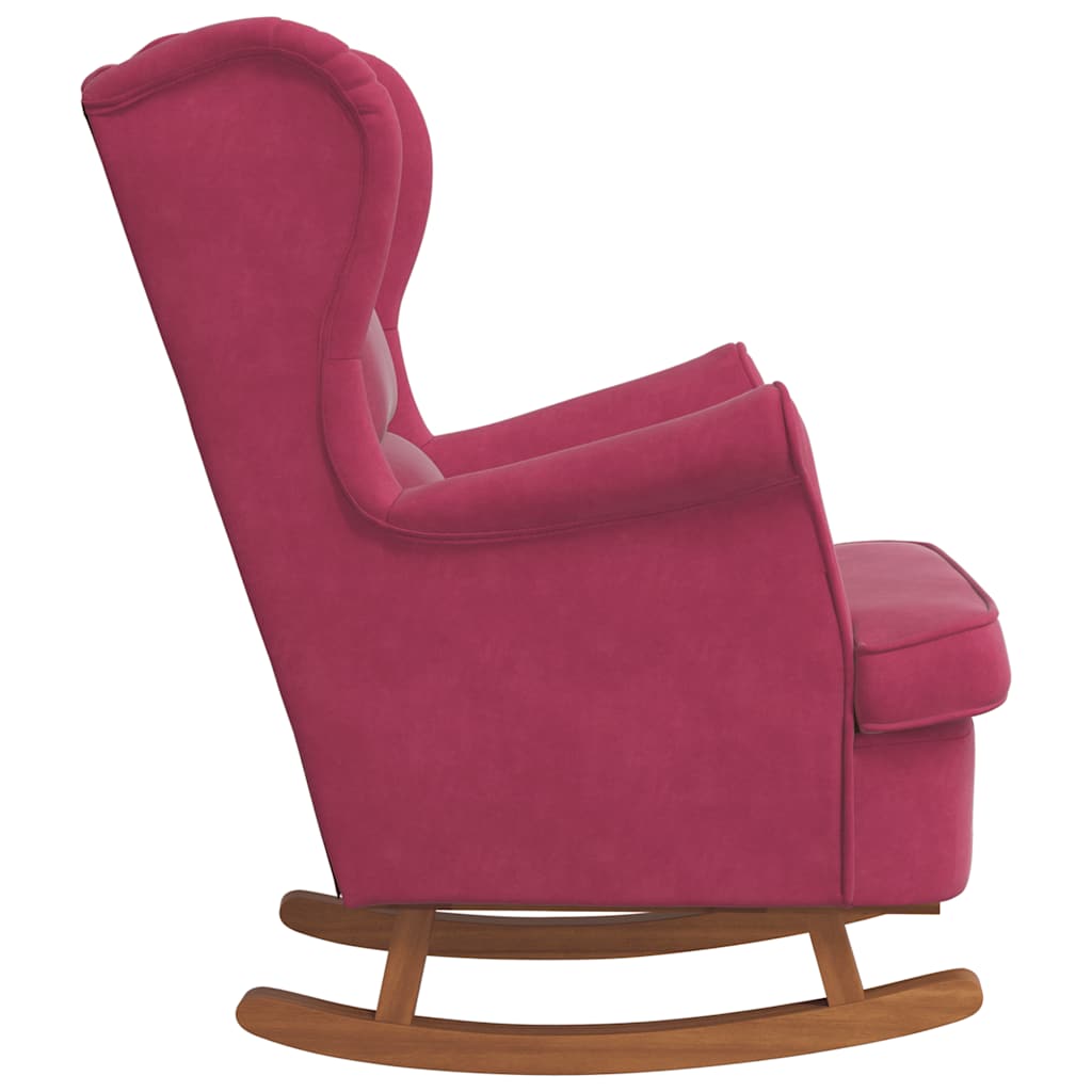 Fauteuil à bascule à oreilles en velours rouge vin bois massif - XIOS