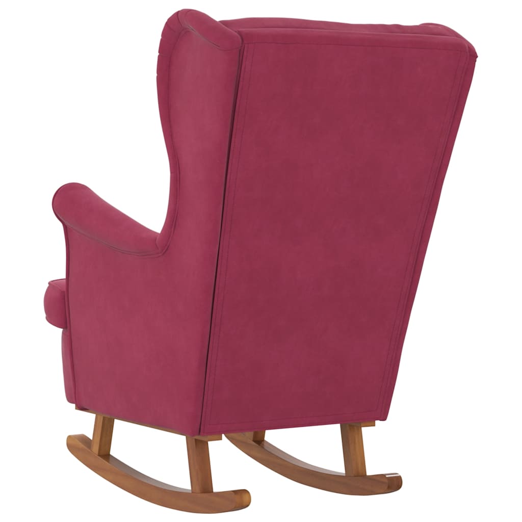 Fauteuil à bascule à oreilles en velours rouge vin bois massif - XIOS