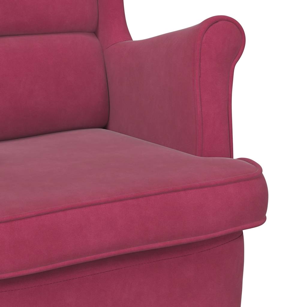 Fauteuil à bascule à oreilles en velours rouge vin bois massif - XIOS