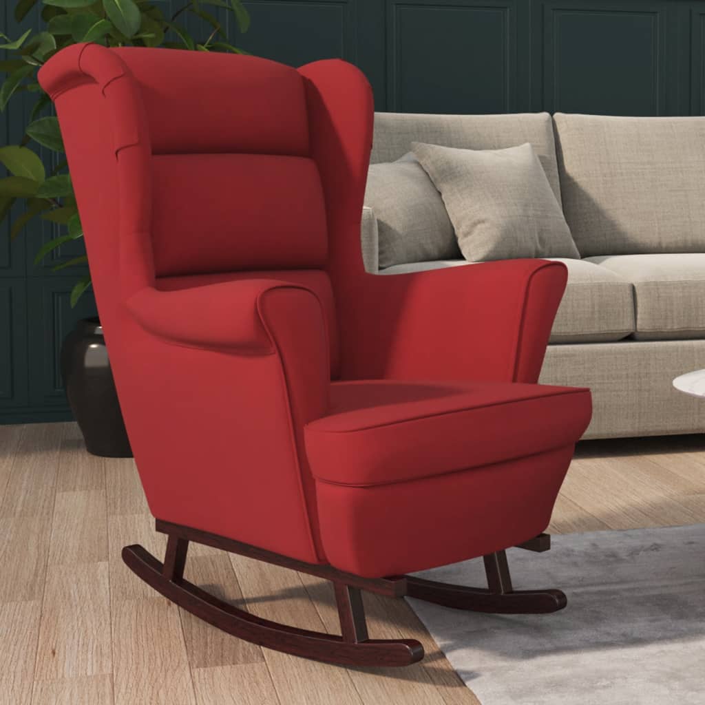 Fauteuil à bascule pieds en bois d'hévéa Rouge bordeaux Velours - XIOS