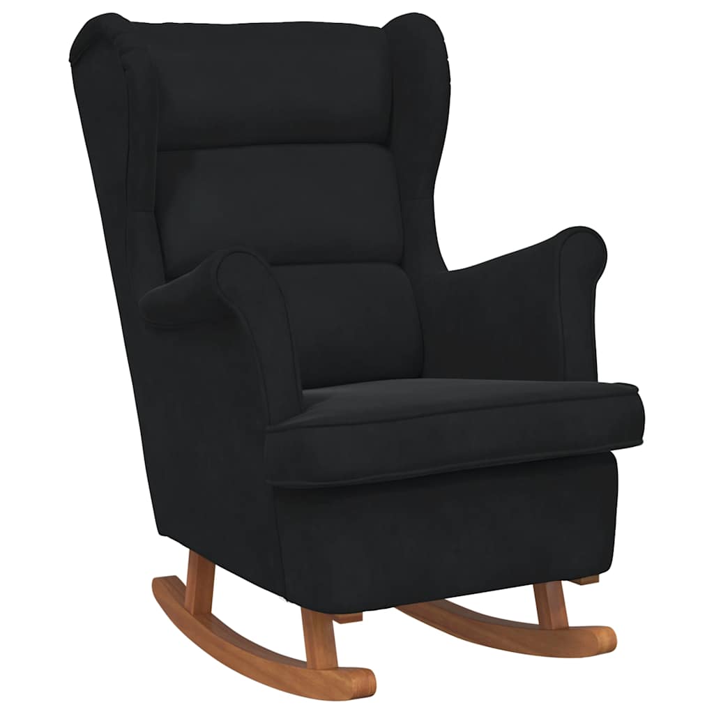 Fauteuil à bascule à oreilles en velours noir bois massif - XIOS