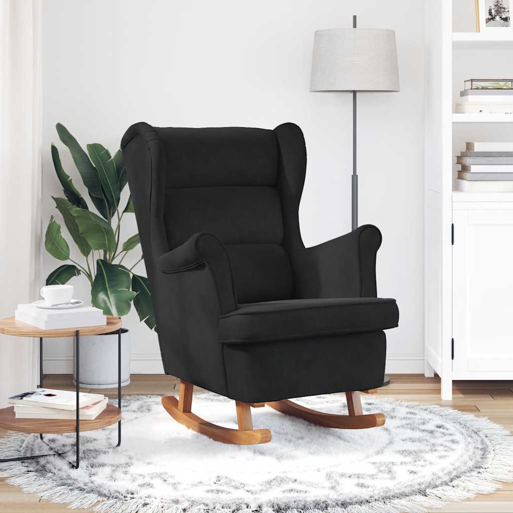 Fauteuil à bascule à oreilles en velours noir bois massif - XIOS