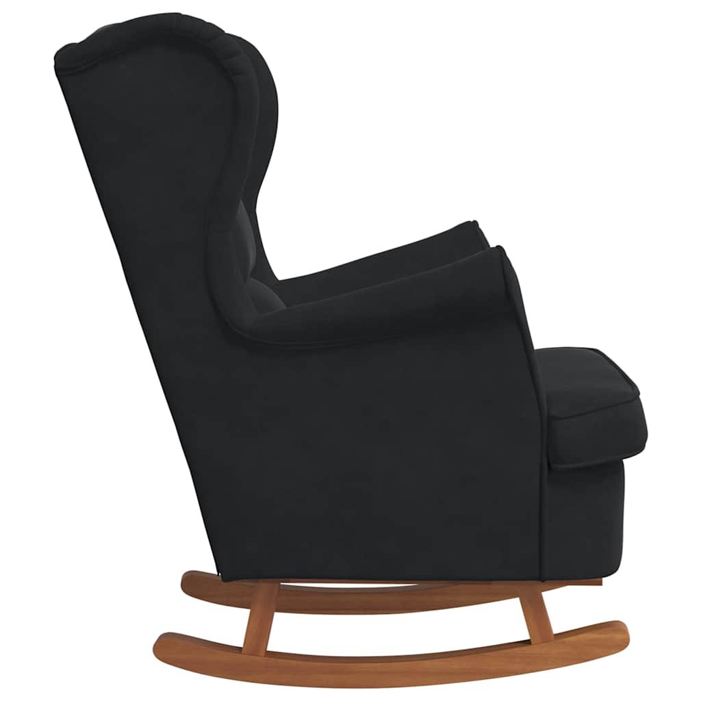 Fauteuil à bascule à oreilles en velours noir bois massif - XIOS
