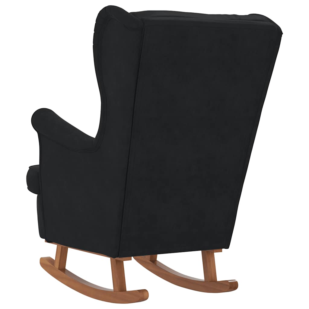 Fauteuil à bascule à oreilles en velours noir bois massif - XIOS