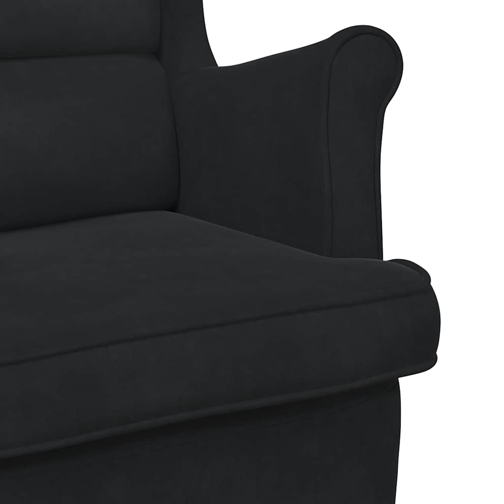 Fauteuil à bascule à oreilles en velours noir bois massif - XIOS