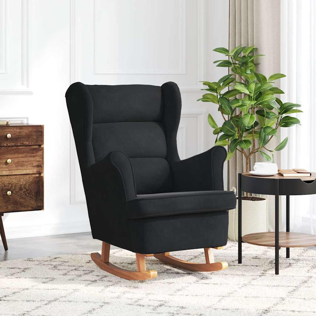 Fauteuil à bascule à oreilles en velours noir bois massif - XIOS