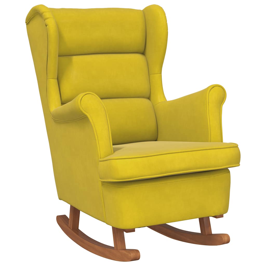 Fauteuil à bascule à oreilles en velours jaune bois massif - XIOS