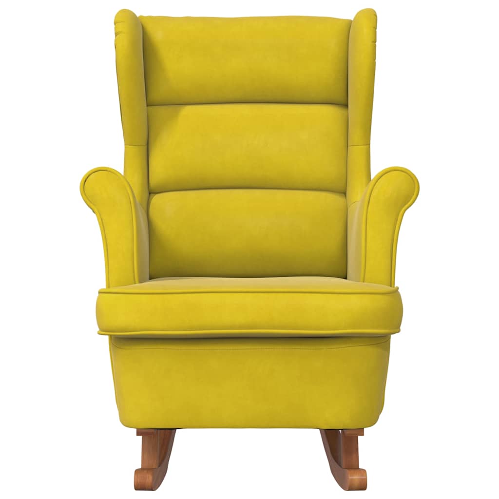 Fauteuil à bascule à oreilles en velours jaune bois massif - XIOS