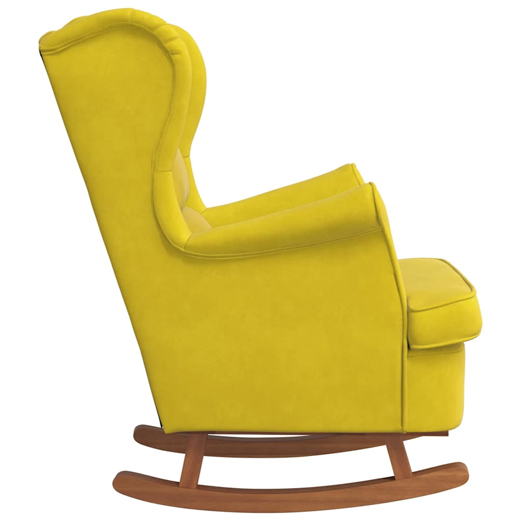 Fauteuil à bascule à oreilles en velours jaune bois massif - XIOS