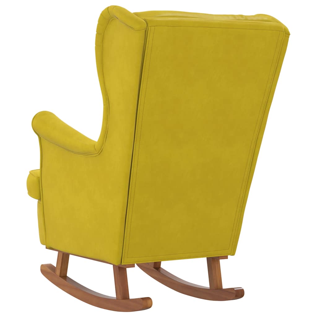 Fauteuil à bascule à oreilles en velours jaune bois massif - XIOS