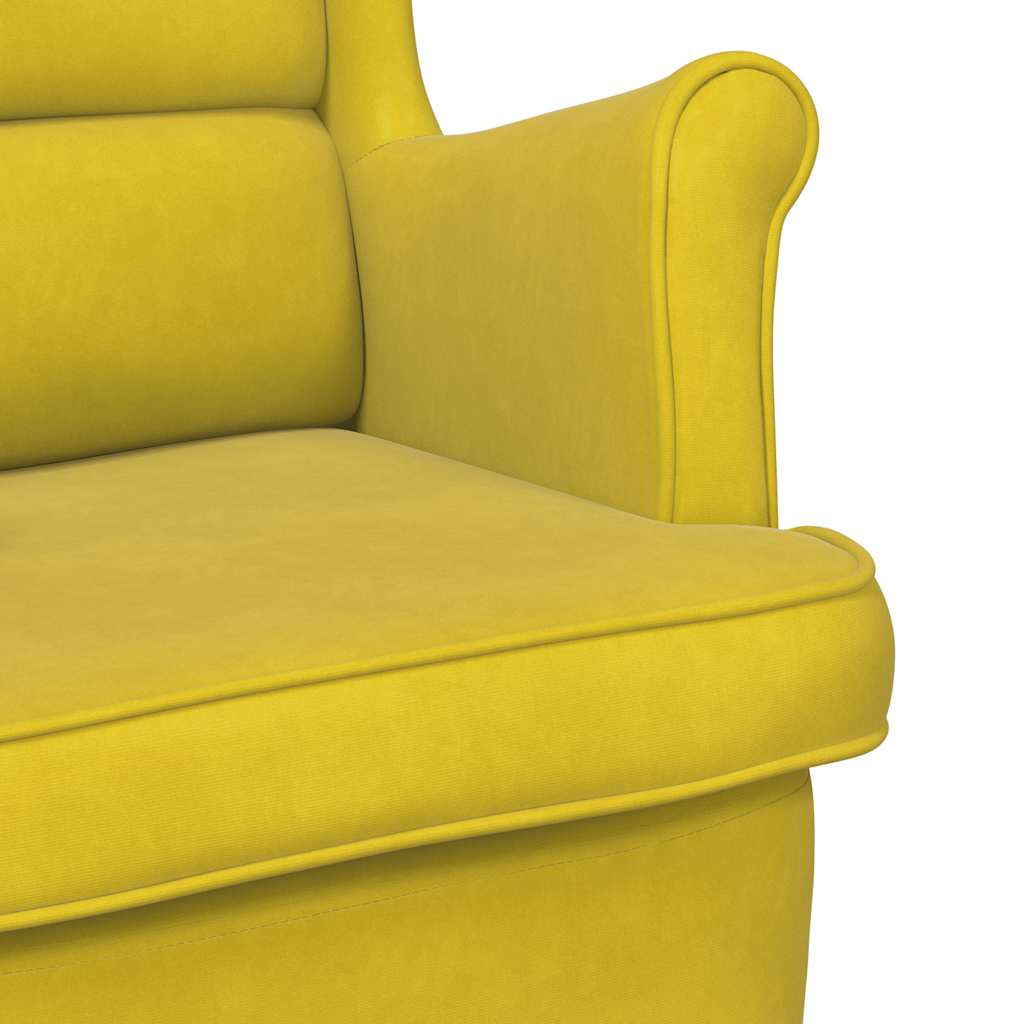 Fauteuil à bascule à oreilles en velours jaune bois massif - XIOS