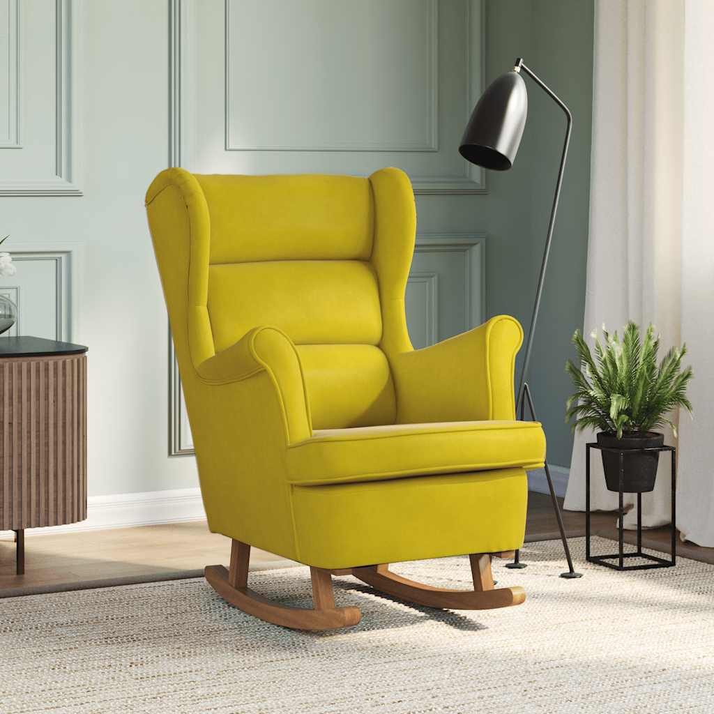 Fauteuil à bascule à oreilles en velours jaune bois massif - XIOS