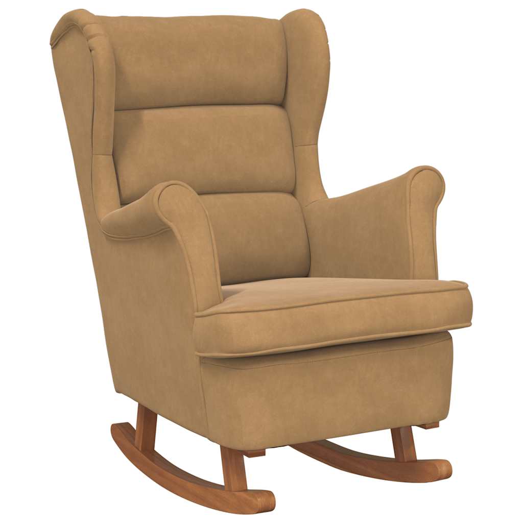 Fauteuil à bascule à oreilles en velours marron bois massif - XIOS
