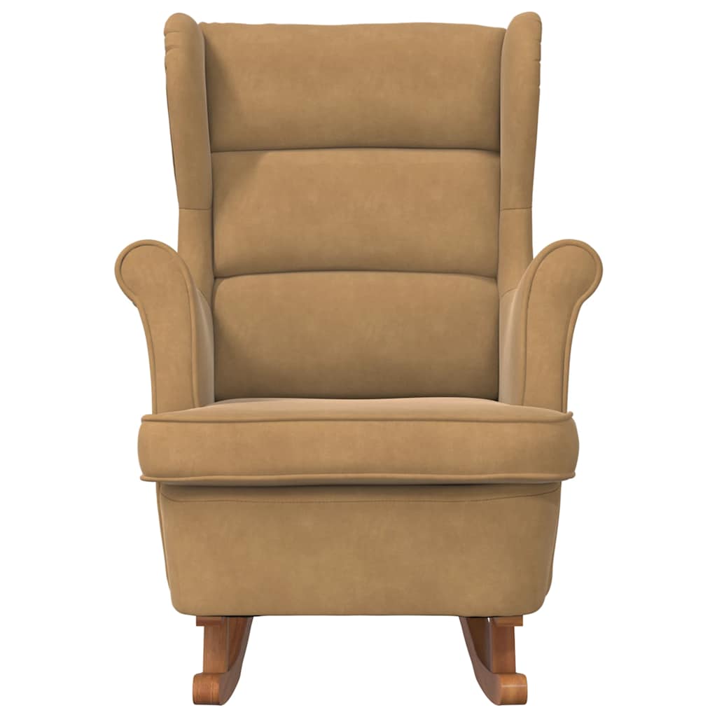Fauteuil à bascule à oreilles en velours marron bois massif - XIOS