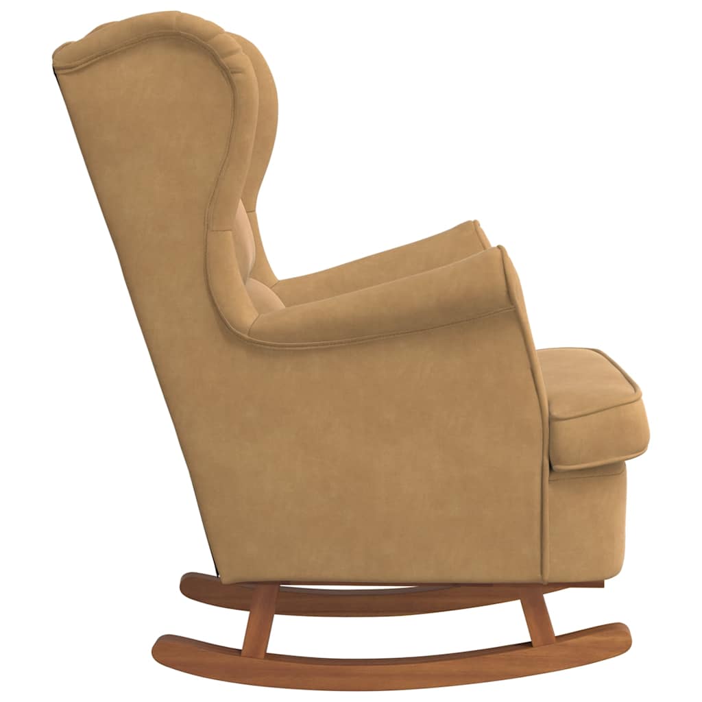 Fauteuil à bascule à oreilles en velours marron bois massif - XIOS